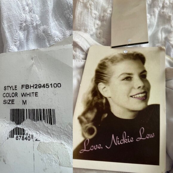 Love, Nickie Lew Eyelet Strappy Cami Mini Dress Sz M White Lined Sweetheart NWT - Picture 10 of 10